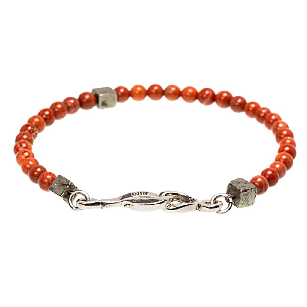 Bracelet jaspe rouge créateur et fermoir argent ÕJIN by Léo