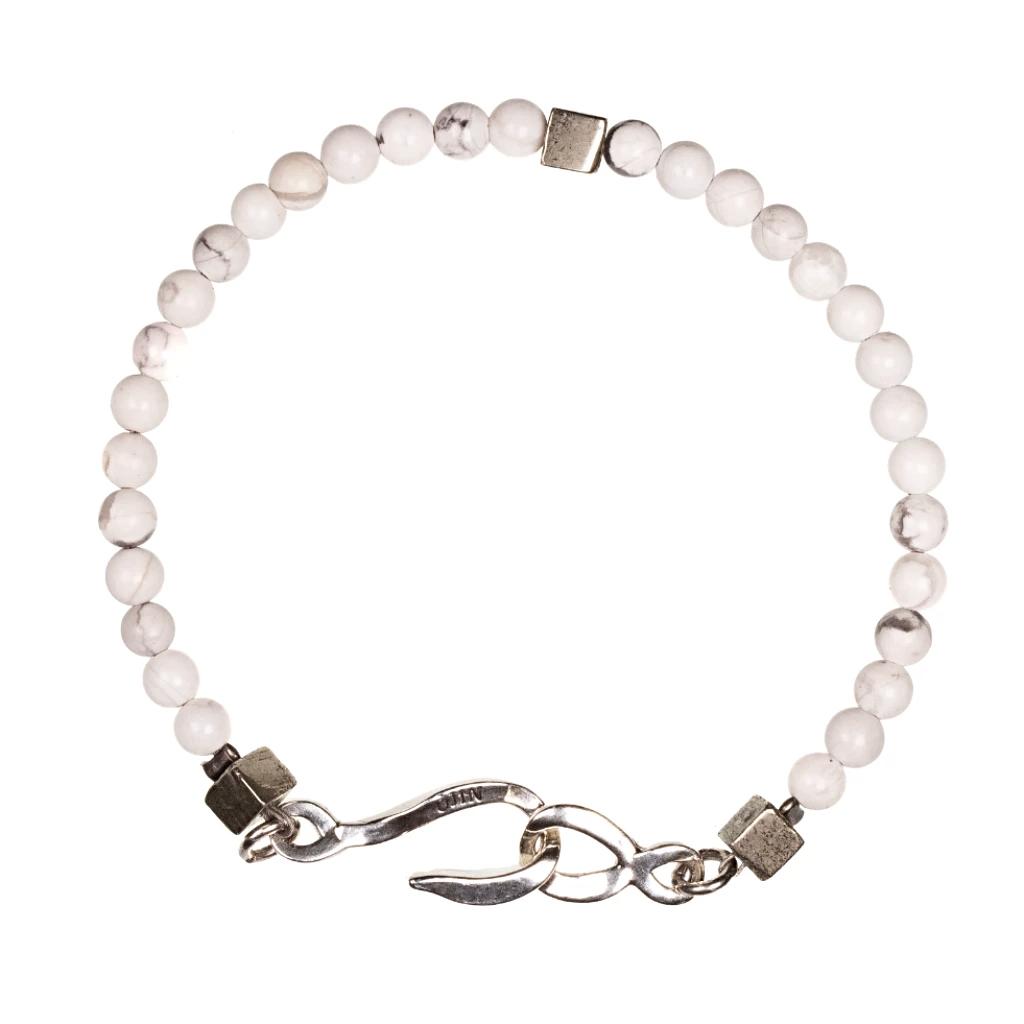 Bracelet créateur pierre fine howlite blanche et fermoir argent homme ÕJIN by Léo