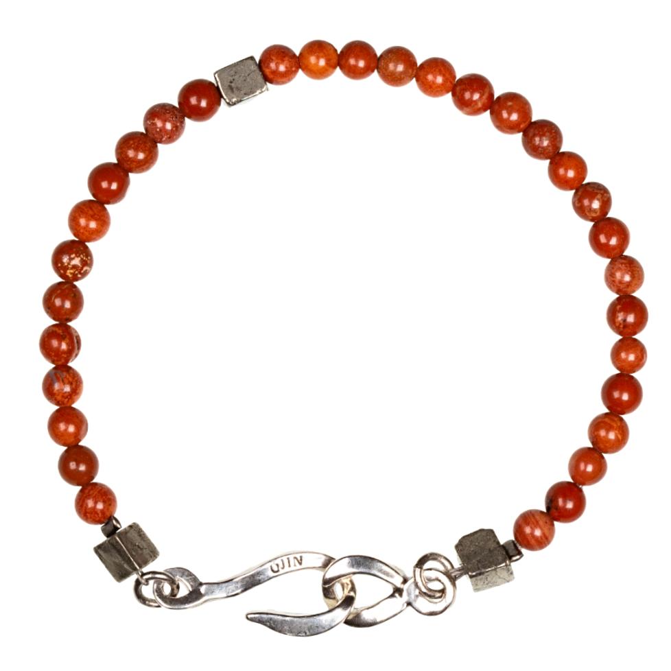 Bracelet créateur pierre fine jaspe rouge et fermoir argent homme ÕJIN by Léo