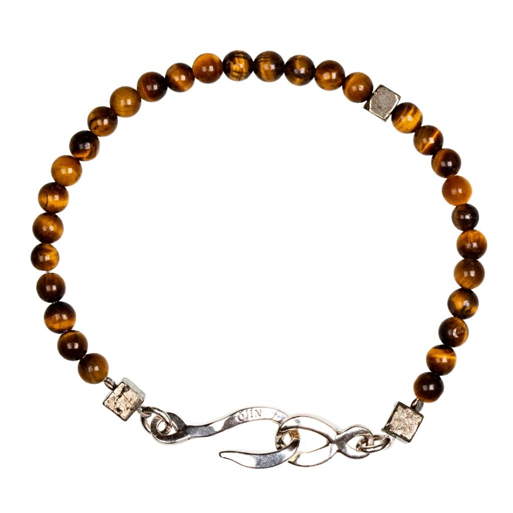 Bracelet créateur pierre fine œil de tigre brun et fermoir argent homme ÕJIN by Léo