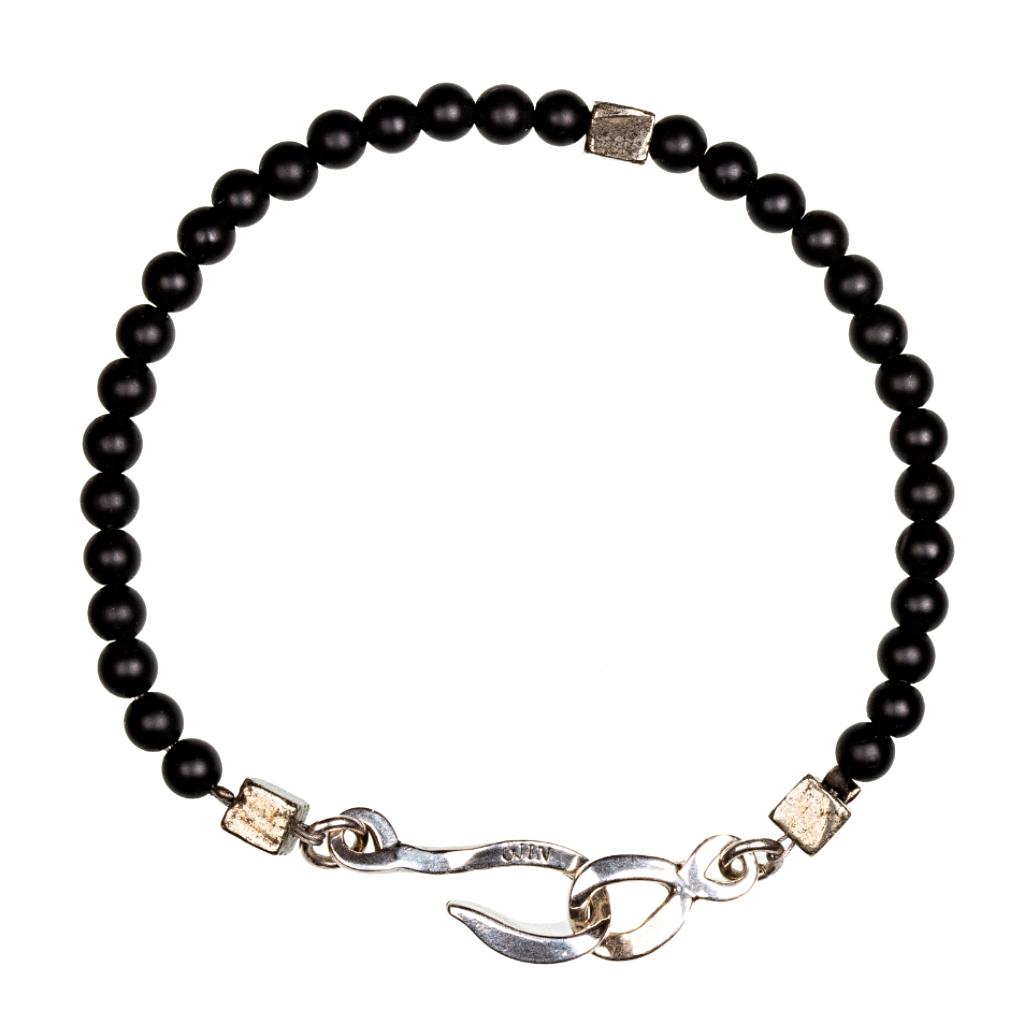 Bracelet créateur pierre fine onyx noir et fermoir argent homme ÕJIN by Léo