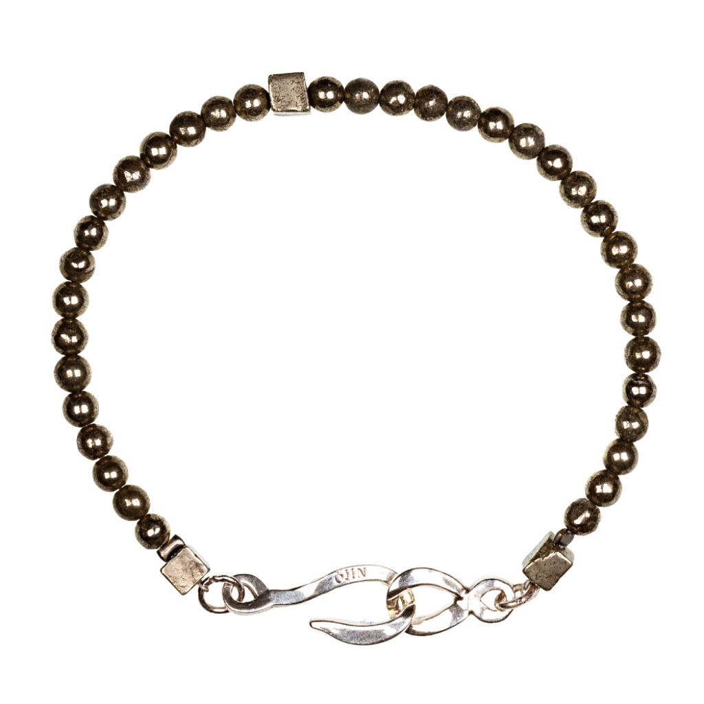 Bracelet créateur pierre fine pyrite et fermoir argent homme ÕJIN by Léo