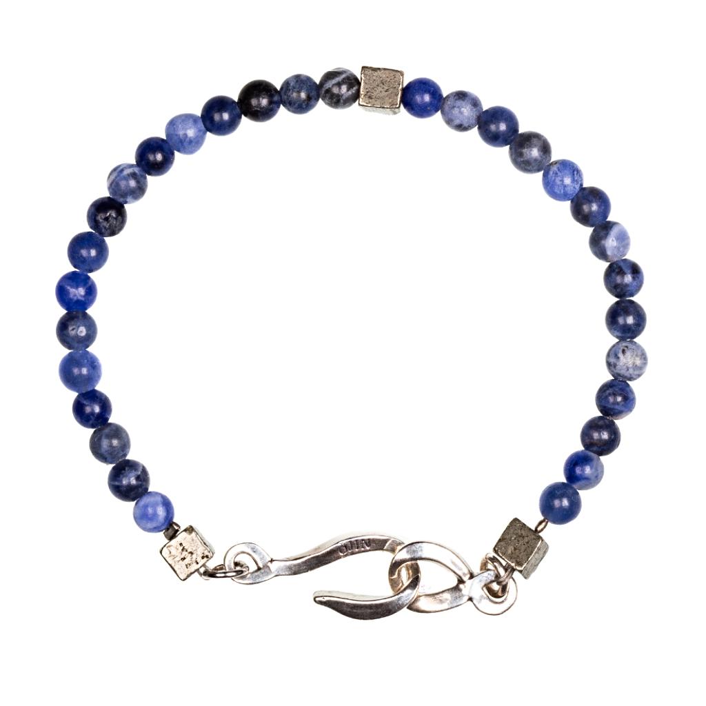 Bracelet créateur pierre fine sodalite bleu et fermoir argent homme ÕJIN by Léo