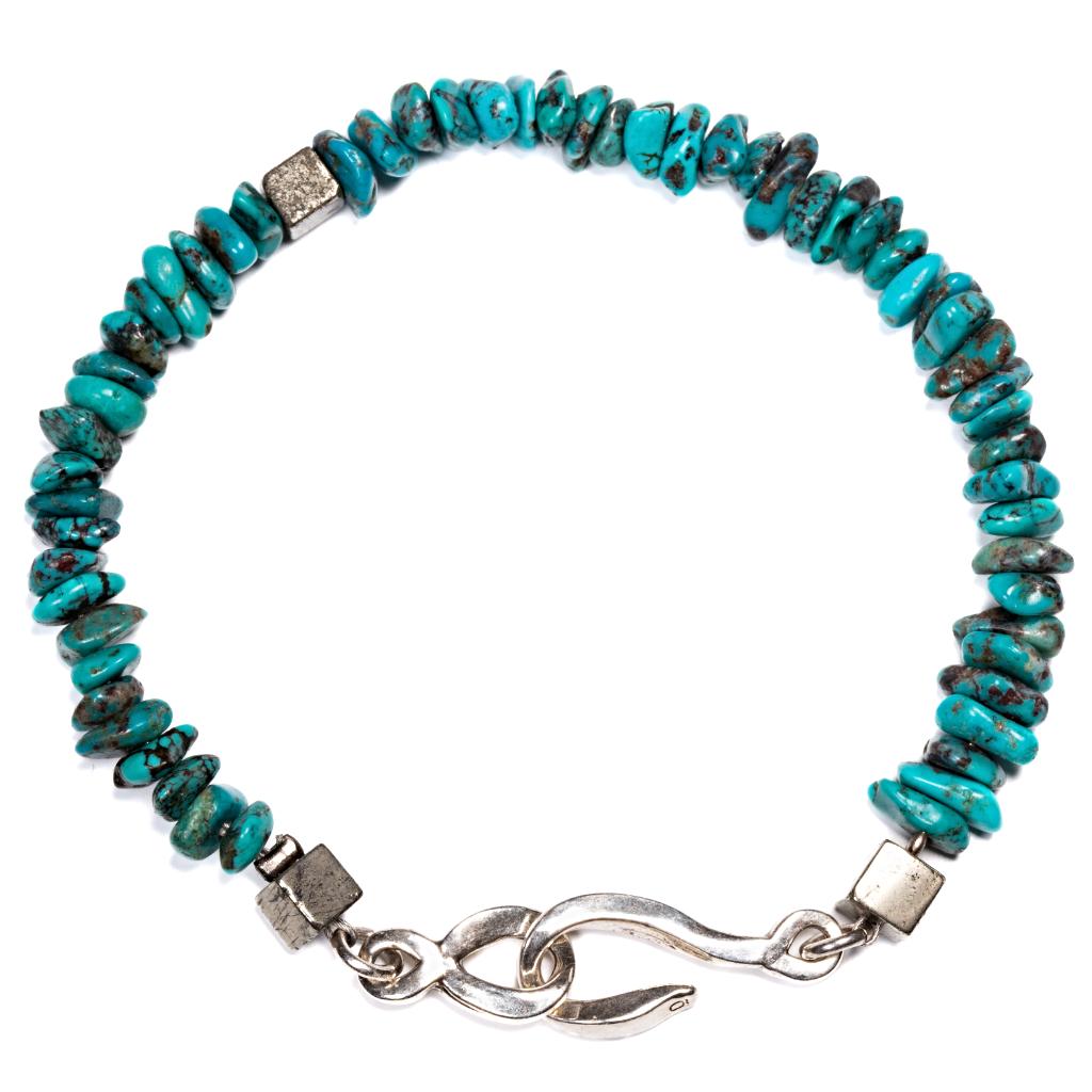 Bracelet créateur pierre fine turquoise chips et fermoir argent homme ÕJIN by Léo