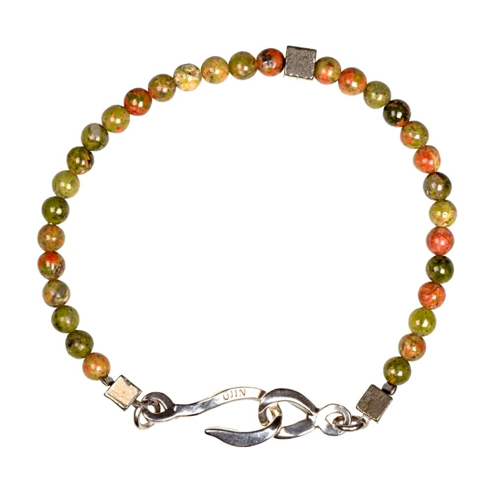 Bracelet créateur pierre fine unakite et fermoir argent homme ÕJIN by Léo