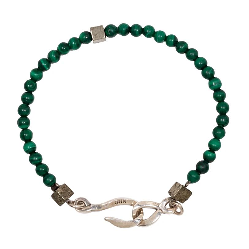 Bracelet créateur pierre fine malachite verte et fermoir argent homme ÕJIN by Léo
