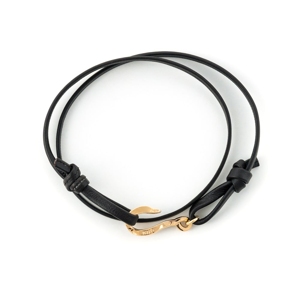 bracelet double tour cuir de vachette et or 