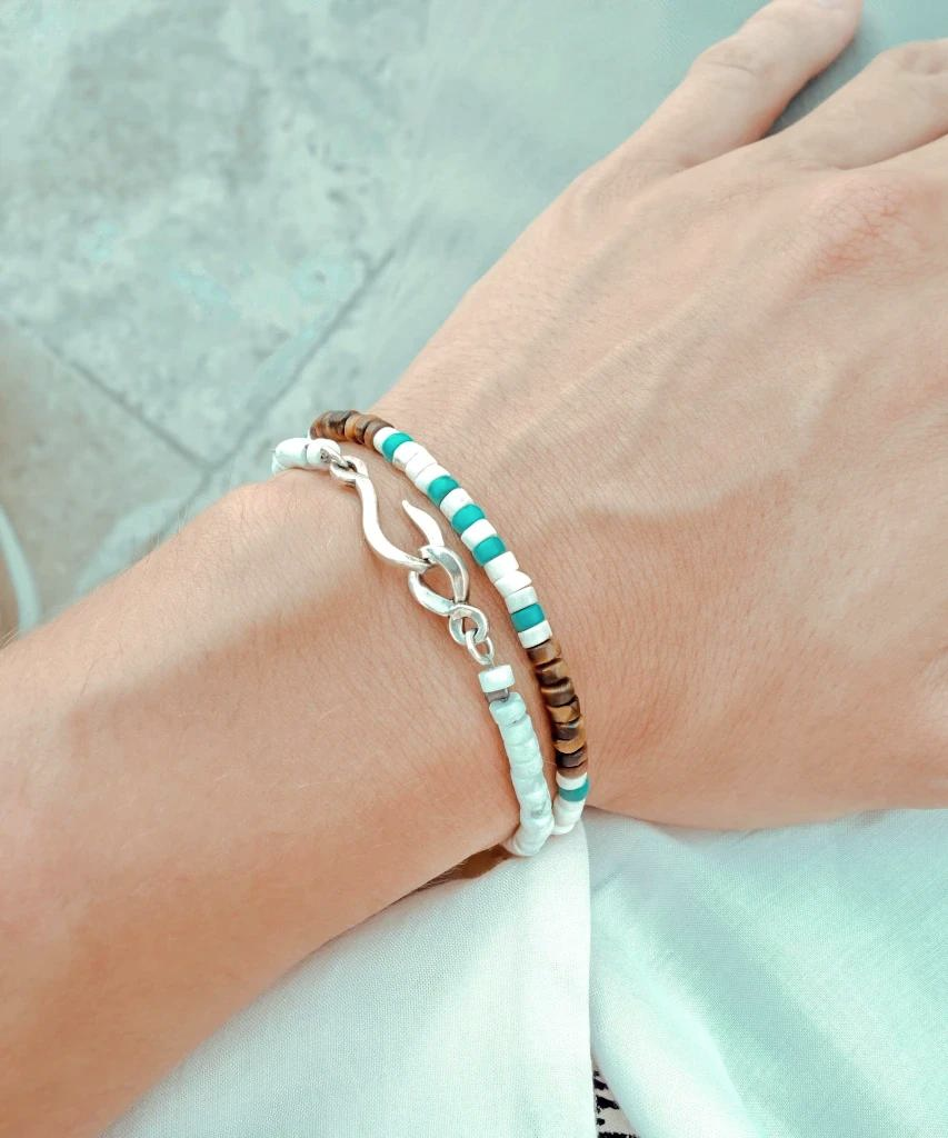 Bracelet perles heishi créateur et argent Kongo ÕJIN by Léo