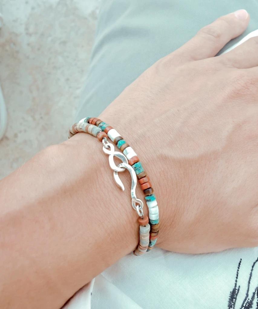 Bracelet perles heishi mix de pierres fines et argent ÕJIN by Léo