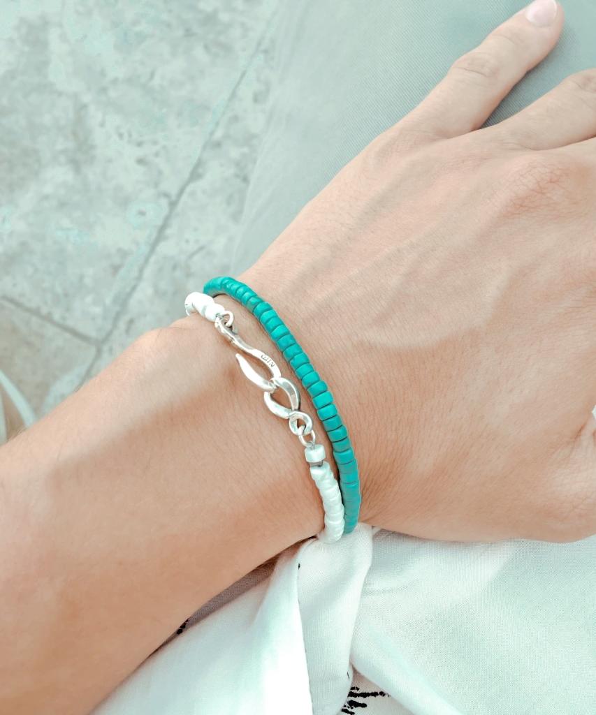 Bracelet perles heishi turquoise et argent Aoi ÕJIN by Léo